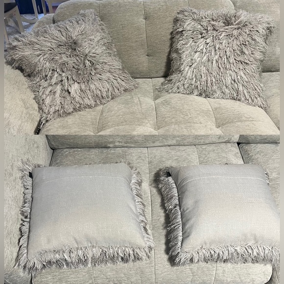 SAFAVIEH Two Large Gray Shag Metallic Silver Decorative Throw Pillows - Picture 9 of 17